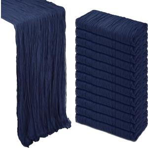 12 Pack Navy Blue Cheesecloth Table Runner 10Ft Gauze Cheese Cloth Table Runner 35x120 Inch Boho Sheer Rustic Fabric for Party Decor Baby Shower Wedding Centerpiece Home Table Decorations