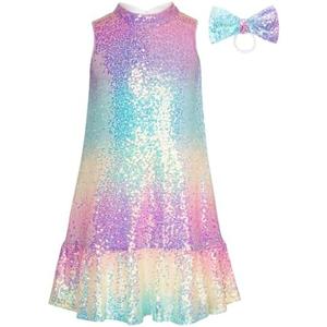 GRACE KARIN Girls Kid Sequin Party Dresses Mock Neck Sleeveless Sparkly Fancy Formal Dress, 7 Years, Purple