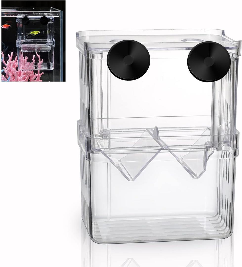 Boxtech Aquarium Fish Tank Hatchery Incubator Breeding Box, Acrylic White Breeder Isolation Divider Hatching Boxes Accessory Small Baby Fishes Shrimp Clownfish Guppy (M - 3.93*2.75*5.03 IN)