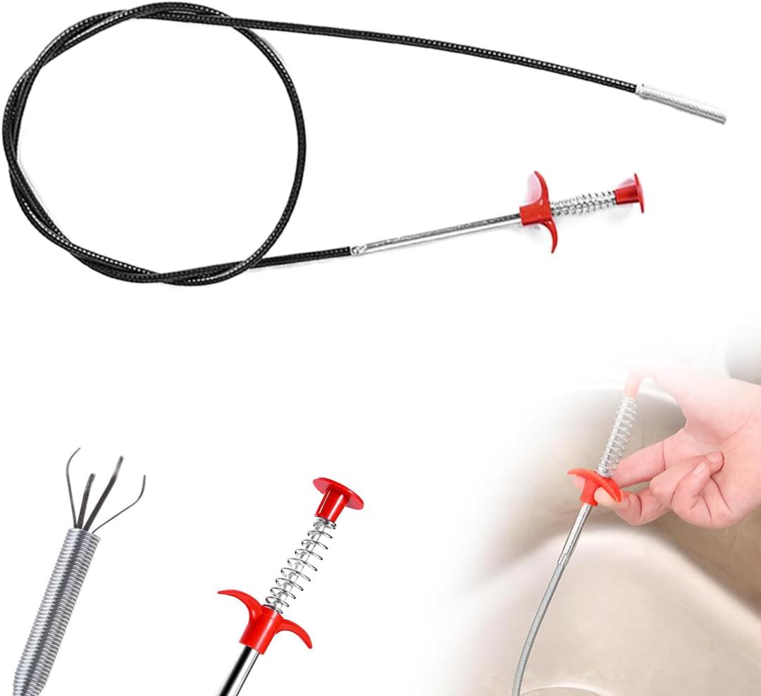 Spring Pipe Dredging Tools Drain Snake, 2025 New Drain Snake Hair Drain Clog Remover Tool, Flexible Grabber Claw Pick Up Reacher Tool with 4 Claws, Sink Drain Cleaner for Litter Pick (23.6in)