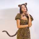 Cheetah Costume for Women Adult, Cheetah Ears Headband, Leopard Ears and Tail, Bow Tie Set, Animal Ears Accessories for Halloween, Cosplay, Party Dress Up