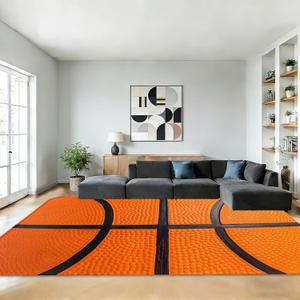 Cool Basketball Washable Area Rugs 5x7,Sports Ball Themed Area Rug for Living Room Bedroom,Indoor Non-Slip Large Throw Carpet for Kitchen Entryway Bathroom Office