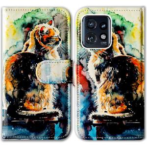 Case for Motorola Edge Plus 2023,Cute Cat Painting Leather Flip Phone Case Wallet Cover with Card Slot Holder Kickstand for Motorola Edge Plus 2023