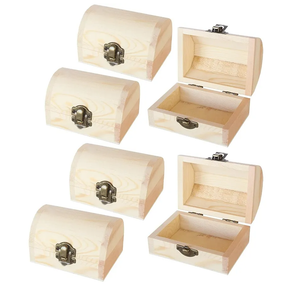 Juvale 6 Pack Small Wooden Boxes for Crafts with Hinged Lids & Front Clasp Unfinished Paintable Treasure Boxes for Arts & Crafts, Halloween & Pirate Party - 2.76 x 3.9 x 2.36 Inches Treasure Chest Set