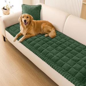 Smiry Non Slip Couch Covers for Dogs, Fuzzy Pet Couch Covers for 3 Cushion Sofa Pet Friendly, Soft Sofa Slipcovers Cushion Furniture Protector Washable (Dark Green, 27.6" x 70.9")