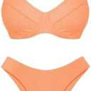 ZAFUL Women's Ribbed Underwire Bikini Set High Cut Colorblock V Notch Swimwear Printed High Leg Swimsuit Size M, Orange