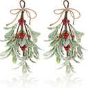 TIESOME Christmas Mistletoe Decor, 2 Pcs Artificial Mistletoe Ornament Mistletoe Hanging Decorations Glitter Christmas Tree Accessories Artificial Dry Leaf Hanging Decoration for Tree Door(Red)