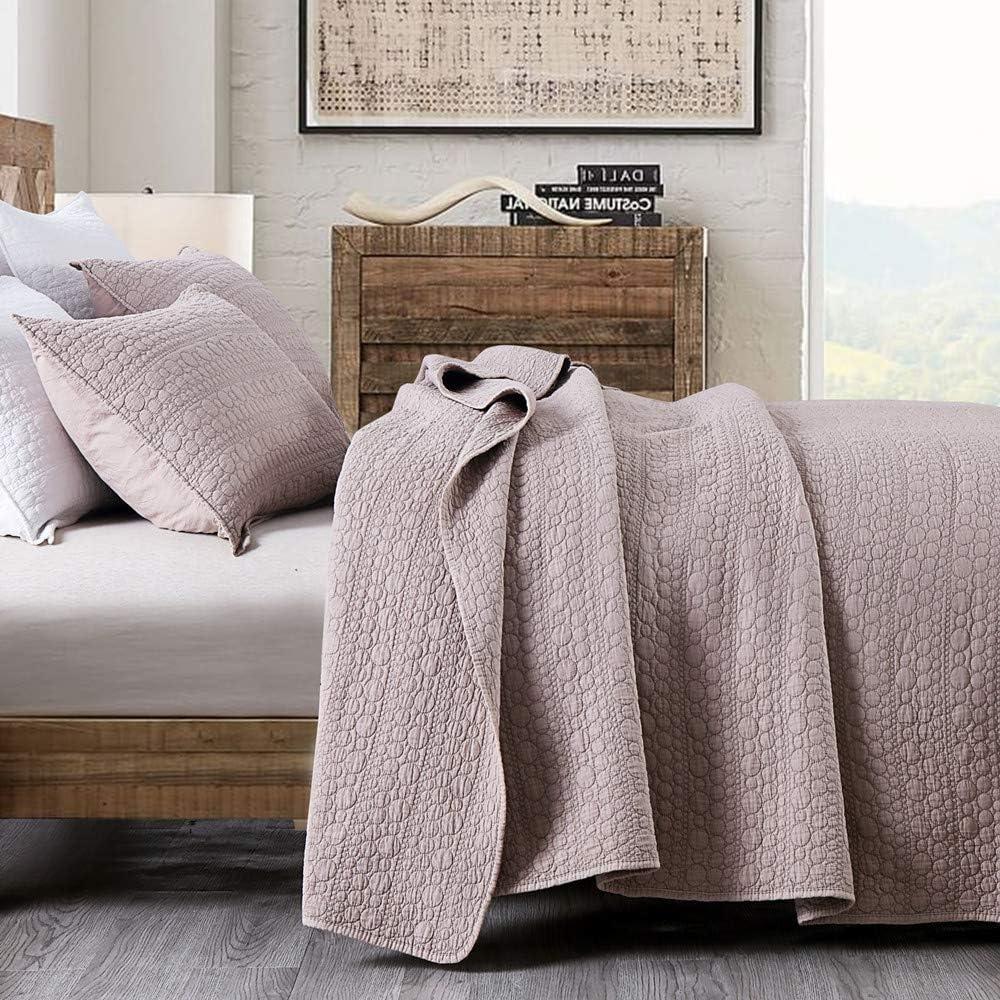 Oversized King Quilt Set, Cameo Rose California King Quilt Classic Geometric Spots Stitched Pattern, Stone-Washed Ultra Soft Lightweight Quilted Bedspread Cal King for All Season, 3 Pieces