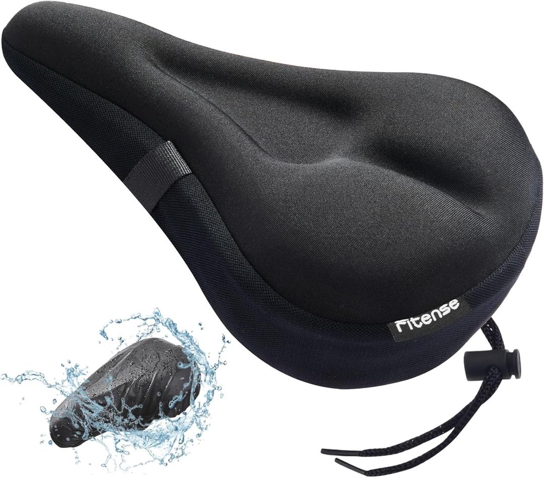 Bike Seat Cushion, Comfort Bike Seat Cover for Men Women, Exercise Bicycle Seat Cushion Padded Cover Compatible with Peloton, Mountain Stationary Bikes (Black), S