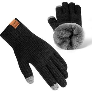 Gloves for Cold Weather Men,Thermal Winter Gloves with Touchscreen Fingers,Fleece Warm Gloves for Women (Black, L)