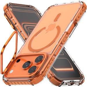 Nvollnoe for iPhone 17 Pro Case Compatible with MagSafe Military Grade Shockproof Heavy Duty Protective Adjustable Kickstand Ultra Clear Magnetic Phone Case for iPhone 17 Pro(Orange)