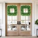 24 Inch Large Boxwood Wreath, Spring Summer Artificial Green Wreaths for Front Door Farmhouse Wedding Window Hanging Wall All Year Round Indoor & Outdoor St Patrick's Day Decor
