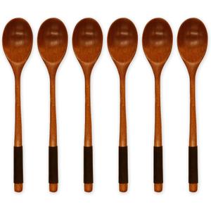 6 Pieces Wooden Spoons for Eating, Muulaii Wood Soup Spoons Long Handle Spoon with Japanese Style Kitchen Utensil for Korean Food Cooking Mixing Stirring Honey Tea Soda Dessert Coconut Bowl- 9 Inch