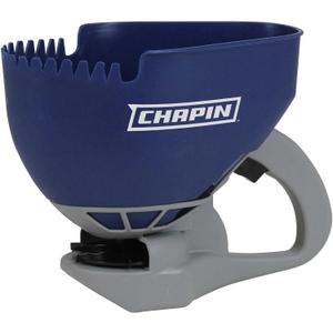 Chapin 8705A 1.6-Liter (0.3-Gallon) Ice Melt and Salt Hand Crank Spreader, Poly Toothed Edge Scoop with Thumb Control Gate and Impeller, Ideal for Small Spaces, Blue