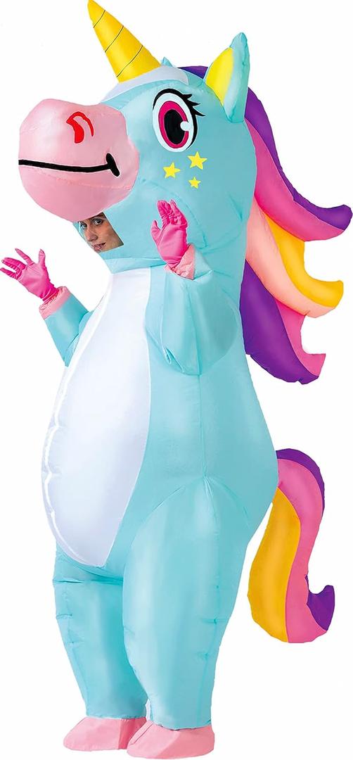 Spooktacular Creations Inflatable Costume Adult, Full Body Riding a Unicorn Blow Up Costume for Halloween Inflatables Party (Blue)