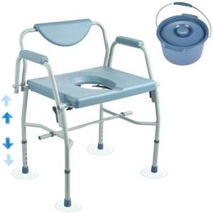IDM Raised Toilet Seat, Adjustable Height with 5 Levels, Drop-Arm Design, Detachable Backrest, 7L Easy-Clean Bucket, Quick Assembly, Support up to 1000lbs, Ideal Bedside Commode for Elderly & Adults