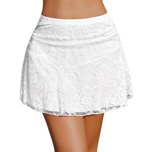 Avidlove Mini Skirts for Women Sexy Lace Y2K Skirt Pleated High Waist A Line Ruched Womens Mini Skirt(White,X-Large)