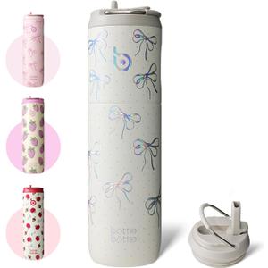 BOTTLE BOTTLE Insulated Water Bottle 24oz with Straw Lid and Handle for Sports Travel Gym Stainless Steel Water Bottles Double-Wall Vacuum Metal Leak Proof BPA-Free (Bling Bow)
