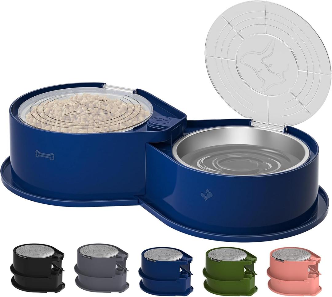 Stainless Steel Dog Bowl Set with Lids, 304 Metal Dual Food & Water Bowls for Dogs & Cats, Large Capacity Pet Feeder with Cover Keeps Food Fresh, Anti-Skid Dog Dish for Small/Medium/Large Pets (Blue)