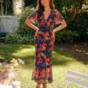 Gaharu Women's Summer Floral Bodycon Wedding Guest Cocktail Maxi Dress (M)