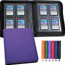 Toploader Binder 4 Pocket,Holds 128 Top Loaders,Top Loader Binder 4 Pocket for 3" x 4"Rigid Cards,Double Sided Card Binder Abulm in 3"x4"Toploaders for Trading Cards (Purple)