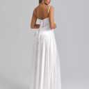 KUTUMAI Satin Maxi Dress Spaghetti Strap Lace Up Long Formal Dresses for Women Wedding Guest Cocktail Evening Prom (White, S)