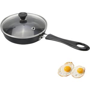 Egg Frying Pan, 4.7/6.3 Inch Single Egg Durable Small Cooking Pot with Handle Nonstick Frying Pan with Lid Covered Heat Resistant Small Skillet Portable Round Omelet Skillet for Stove