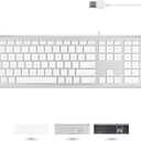 Macally Ultra Slim USB Wired Computer Keyboard - Compatible Apple Keyboard or Windows - Full Size with 20 Mac Keyboard Keys -with Numeric Keypad - Silver Aluminum Finish