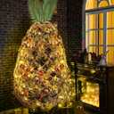 Tropical Pineapple Christmas Trees Include LED Net with Light and Jute Rope Net Set Christmas Rope Netting Mesh Tropical Bush Lights for Indoor Outdoor Party Decor, Warm Color