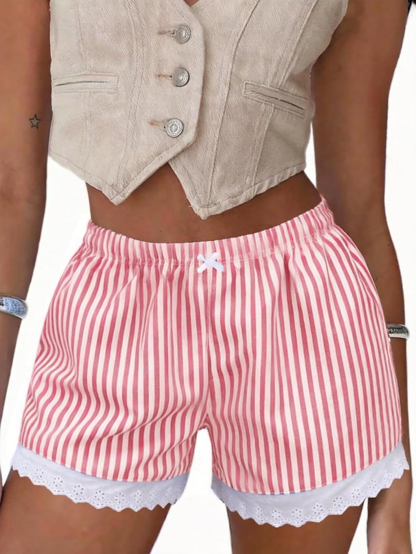 Boxer Shorts Gingham Shorts Y2K Beach Bottoms | Plaid Shorts Y2K Pajama Bottoms Two Pockets