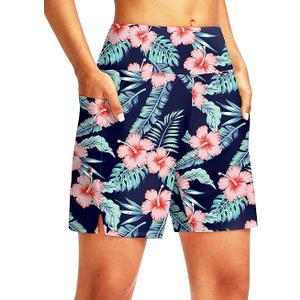 G Gradual Women's 7" Long Swim Board Shorts High Waisted Quick Dry Beach Swimming Shorts for Women with Liner Pockets 2XL