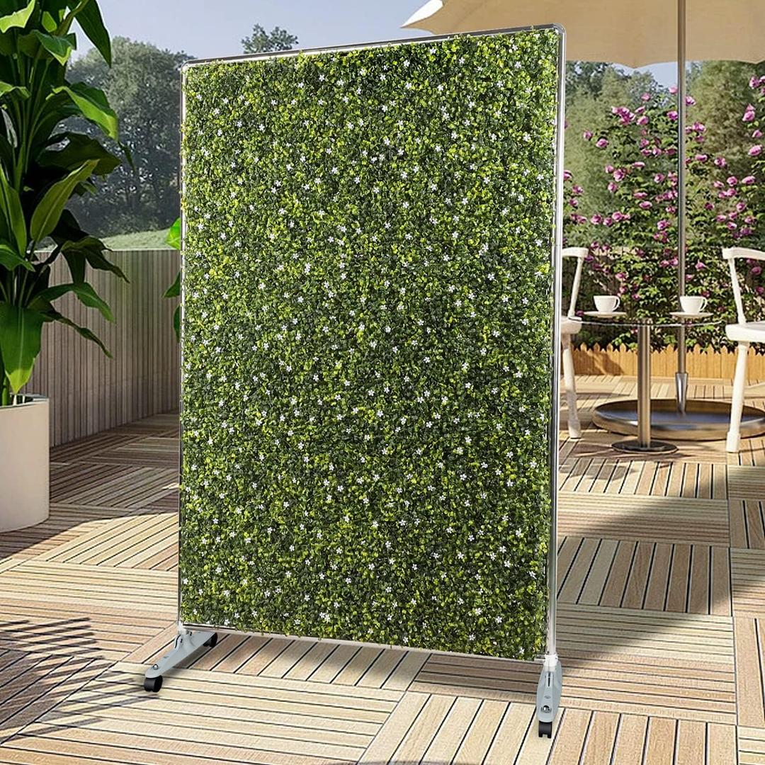 Patio 60" H x 40" W Faux Hedge Wall Room Divider with Wheels, Artificial Boxwood Panels Greenery Wall Privacy Screen Freestanding, Room Partition Decor Mobile Backdrop for Outdoor Indoor