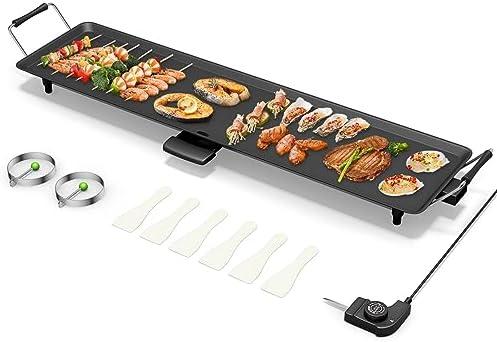 KOTEK 35” Electric Griddle, Nonstick Extra Large Teppanyaki Grill with 5 Adjustable Temperature, Drip Tray, Cool Touch Handles, 2000W Flat Top Pancake Griddle Smokeless for Indoor Outdoor BBQ Party