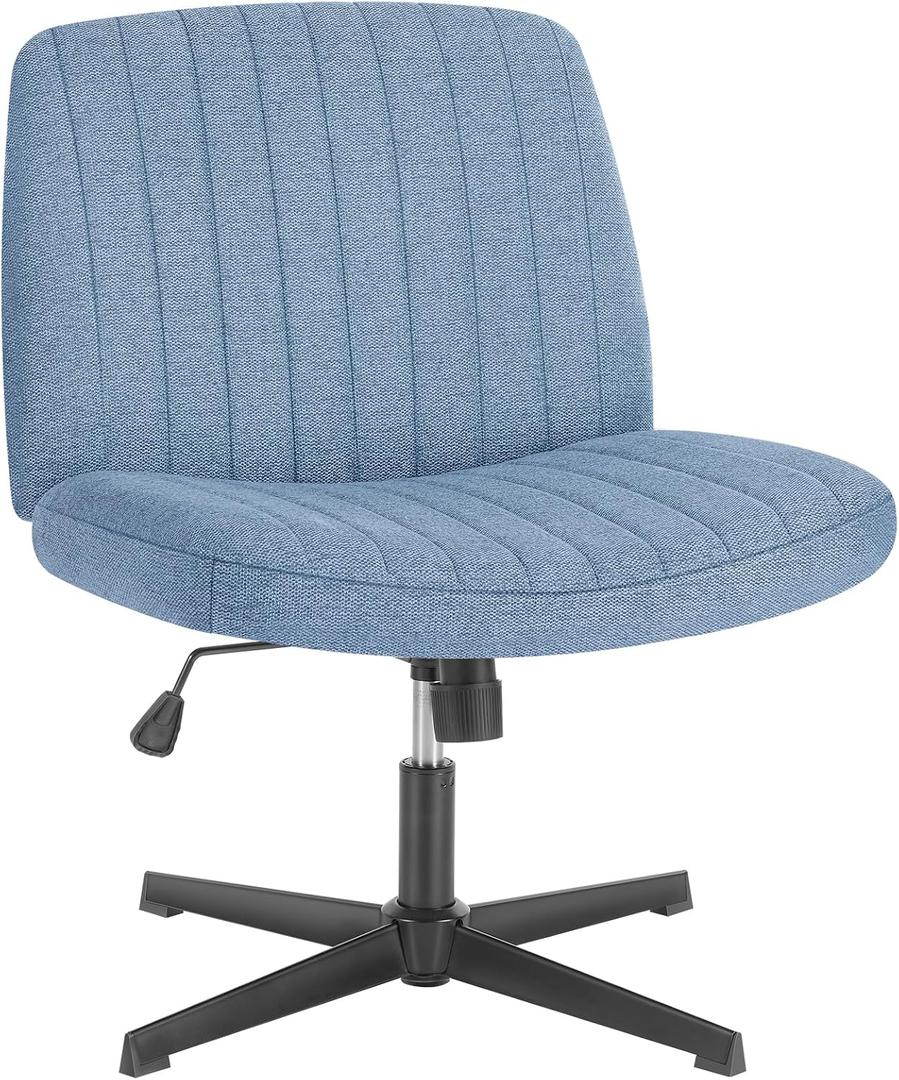 Armless Desk Chair, Criss Cross Chair No Wheels, Fabric Padded Desk Chair, Modern Swivel Height Adjustable Office Chair with Wide Seat for Home, Office, Make Up, Bed Room - Blue