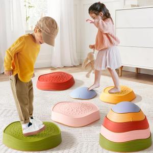 Tiny Land Stepping Stones for Kids, 5pcs Non-Slip Toddler Stepping Stones, Sensory Stepping Stones for Promoting Toddler's Balance & Coordination Skills, Stepping Stones for Toddlers 3-5 (Vintage Color)