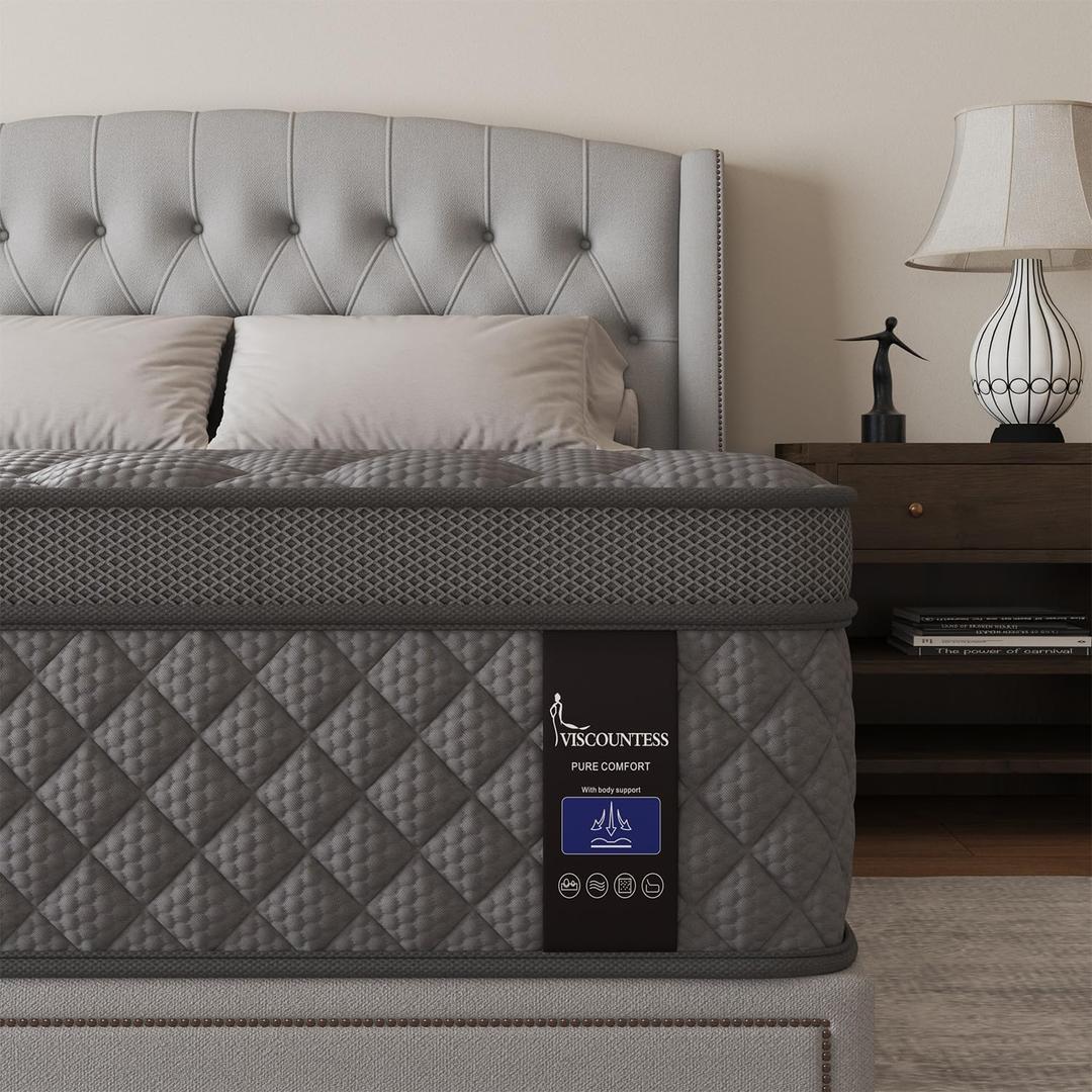 Full Mattress, 10 Inch Euro Top Mattress Grey Hybrid Medium Firm for Back & Lumbar Support, 100 Night Trial, Individual Pocket Spring for Motion Isolation & Pressure Relief Full Mattress, 10 Inch Euro Top Mattress Grey Hybrid Medium Firm for Back & Lumbar Support, 100 Night Trial, Individual Pocket Spring for Motion Isolation & Pressure Relief