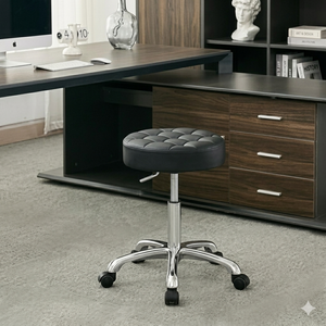 FIRAVOE Stool for Work (Adjustable Height 20-27 inch) (Quiet Wheels and Aluminum Base) Vanity Stool for Makeup Room (Coffee Brown) (No Back & Footrest)