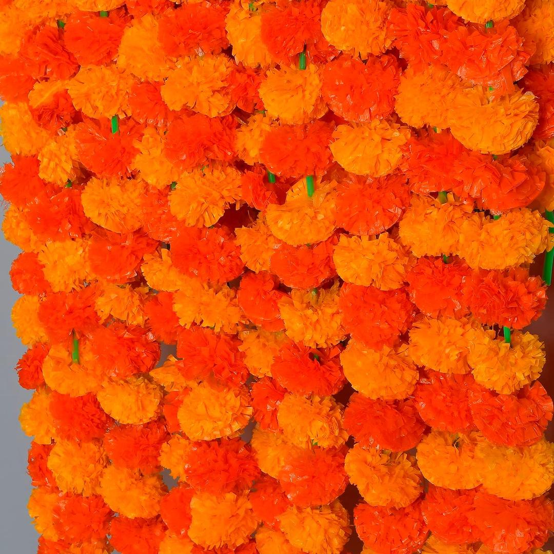 5 PC - 5 feet Marigold Garland |Indian/American Wedding Party Mantle Decoration, Faux Garlands Wedding Garland, Diwali Decoration, Spring Bush Floral! (Light Yellow and Dark Yellow)