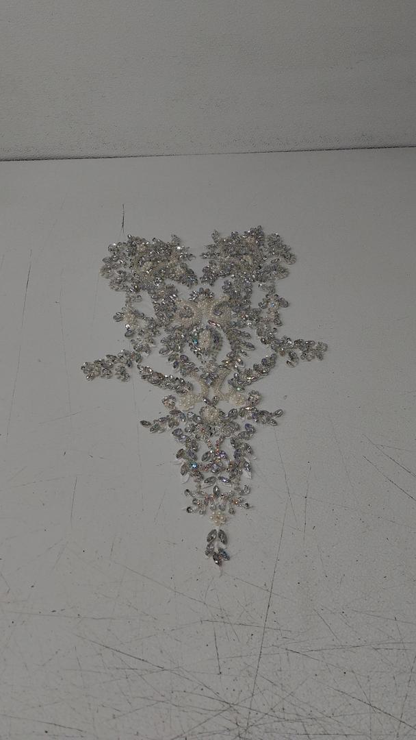 GLSHAN 1 PC Silver Rhinestone Embroidery Applique Patch, 23,5"X13", Formal Embroidered Rhinestone, Bridal, Wedding