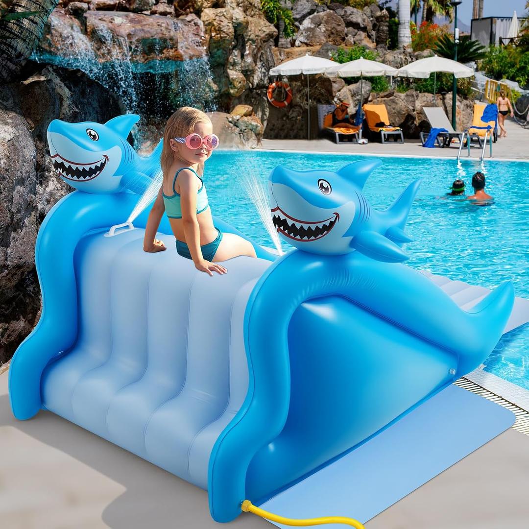 Seenelling 98 Inch Giant Inflatable Shark Pool Slide, Extra Large Inflatable Water Slide, Fun Outdoor Water Play Summer Swimming Pool Play Center Parties for Adults