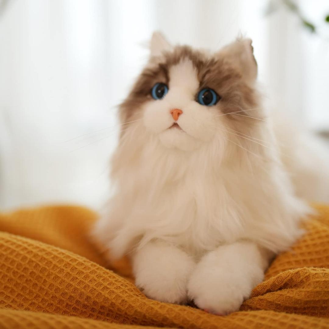 Chongker Stuffed Animals Handmade Cat Plush, Realistic Companion Pet, Lifelike White Cat Chongker Stuffed Animals Handmade Cat Plush, Realistic Companion Pet, Lifelike White Cat