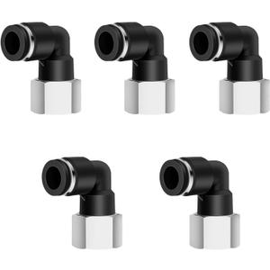 5PCS Pneumatic Female Elbow 3/8" Tube OD x 1/4" NPT Thread Push to Connect Fittings, 90 Degree NPT Female Nickel Plated Brass Quick Connector for Air Compressor Air Bag