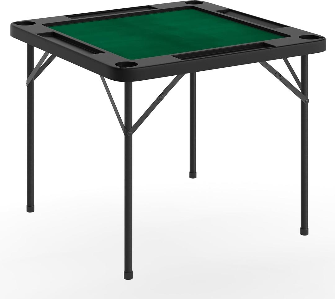 Flash Furniture 34.5" Black Folding Card Game Table | 4-Player, Cup Holders, Green Playing Surface, Portable