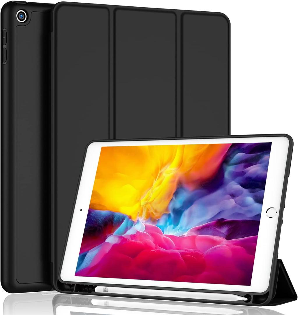 iPad 9.7 Case (2018/2017 Model, 6th/5th Generation), Smart Cover with Pencil Holder and Soft Baby Skin Silicone Back and Full Body Protection, Auto Wake/Sleep Cover (Black)