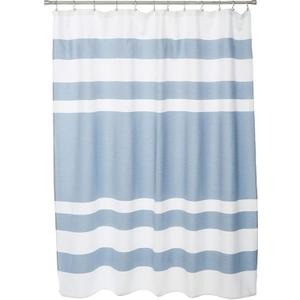 Madison Park Shower Curtain Waffle Weave Striped Pieced Design Fabric Shower Curtains for Bathroom with 3M Scotchgard Moisture Management Premium Spa Quality Modern Standard 72"x72" Blue
