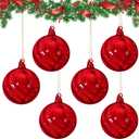 6PCS 3.15-Inch Hand-Blown Glass Hanging Christmas Tree Ornaments  Clear Glass Balls for Holiday Dcor  Elegant Vintage-Style Hanging Ornament Set for Tree, Garland, or Window(Red)