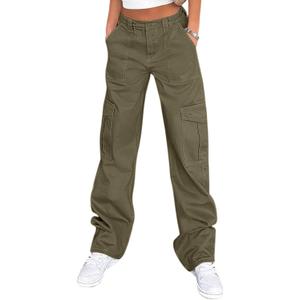 Lepunuo Cargo Pants for Women High Waisted Casual Pants Baggy Stretchy Wide Leg Y2K Streetwear with 6 Pockets (X-Large, Olive Green)