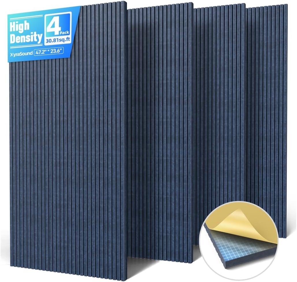 4 Pack High Density Large Acoustic Panel Sound Absorbing with Self-Adhesive
