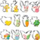 Easter Cookie Cutter Set, 12 Pieces Easter Bunny Cookie Cutter Set for Baking - Carrot, Bunny Face, Leaf, Egg, Flower, Butterfly Shapes Holiday Themed Party Supplies