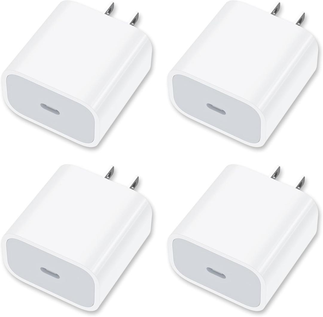 [4 Pack] USB-C Wall Charger, 20W USB-C Power Adapter Replacement for Phone 17/16/15/14/13/15 Pro/Pro Max/Plus/XS/XR/X,Galaxy, Pixel,i Pad